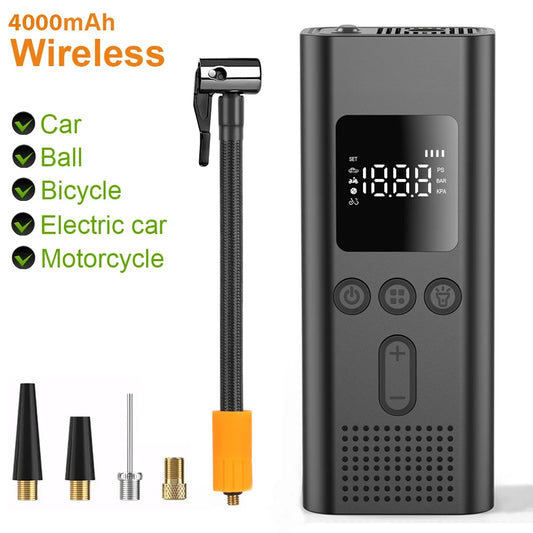 Bomba de aire inalámbrica de 150 psi, inflador de neumáticos eléctrico portátil para coche, bicicleta, motocicleta, compresor de aire, inyector, accesorios para bicicleta.