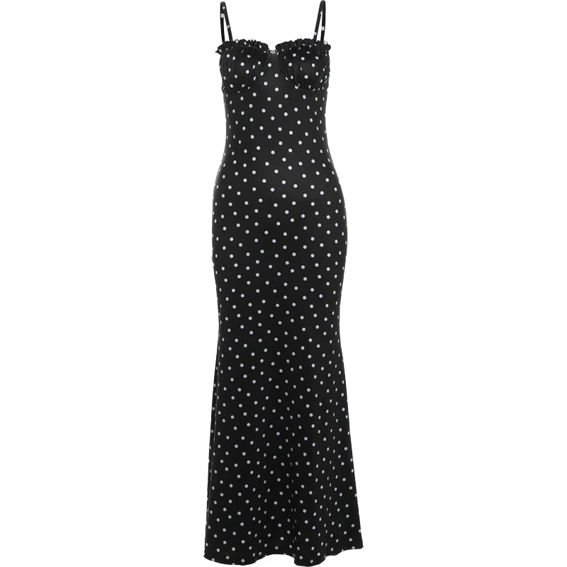 Vestido Nibber de verano, estilo moderno, con escote barco, estampado de lunares, tirantes finos, corte ajustado, elegante, estilo maxi, ideal para salir de fiesta.