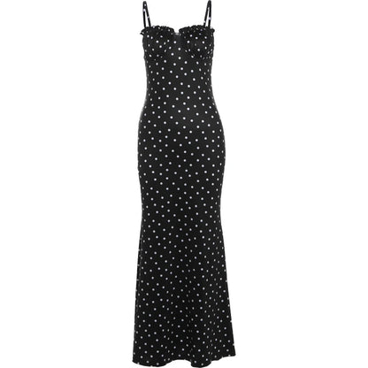 Vestido Nibber de verano, estilo moderno, con escote barco, estampado de lunares, tirantes finos, corte ajustado, elegante, estilo maxi, ideal para salir de fiesta.