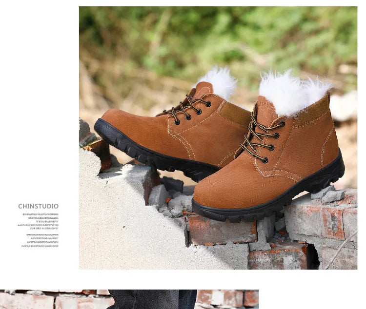 Snow Boots Men's Winter Fur Integrated Men's Shoes Fleece Thickened Warm Labor Insurance Shoes