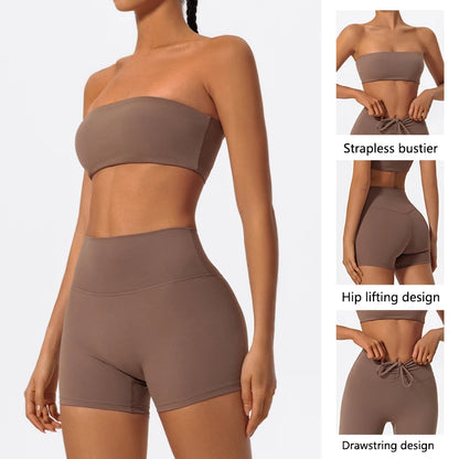 Conjunto deportivo de dos piezas Ctenkevet para mujer: incluye sujetador sin tirantes, top corto y ropa de gimnasio.