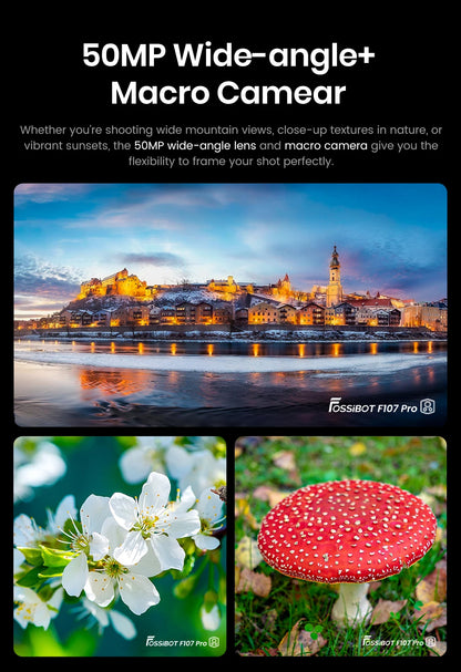 Teléfono móvil resistente Fossibot F107 Pro, 30 (12+18) GB + 512 GB, Android 15, batería de 28000 mAh, carga rápida de 66 W, cámara de 200 MP + 32 MP, 5G, NFC/GPS, doble linterna brillante.