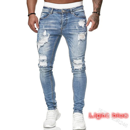 Pantalones vaqueros negros de hombre, corte ajustado, color gris, estilo casual, ajustados, estilo hip hop, urbano, de algodón.