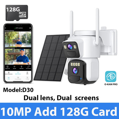Cámara de seguridad exterior inalámbrica WiFi solar de 10 MP y 5K con doble lente, doble pantalla, seguimiento automático y zoom digital 5X. Incluye doble lente y doble pantalla.