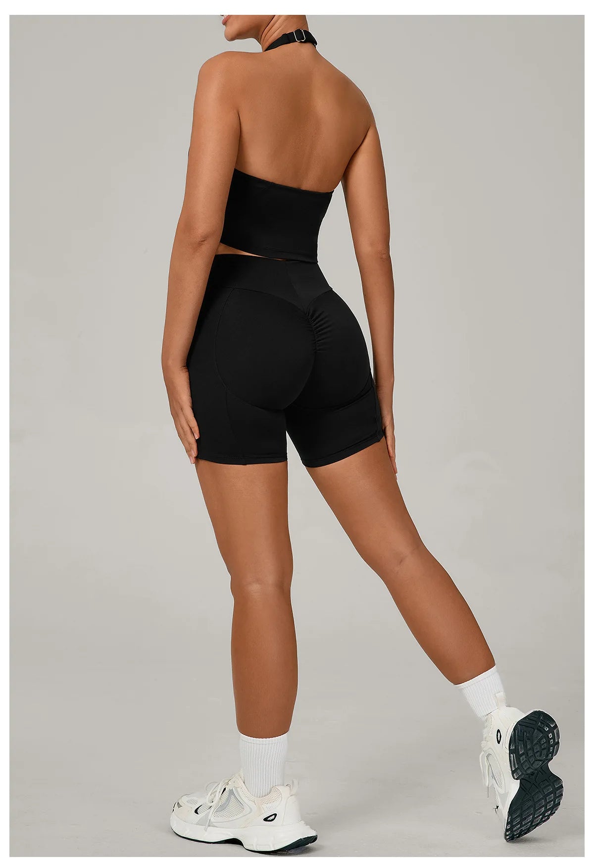 Ctenkevet - Conjunto de 2 piezas de sujetador halter sin espalda para mujer, ropa deportiva de secado rápido para gimnasio, conjunto deportivo femenino de dos piezas con pantalones cortos