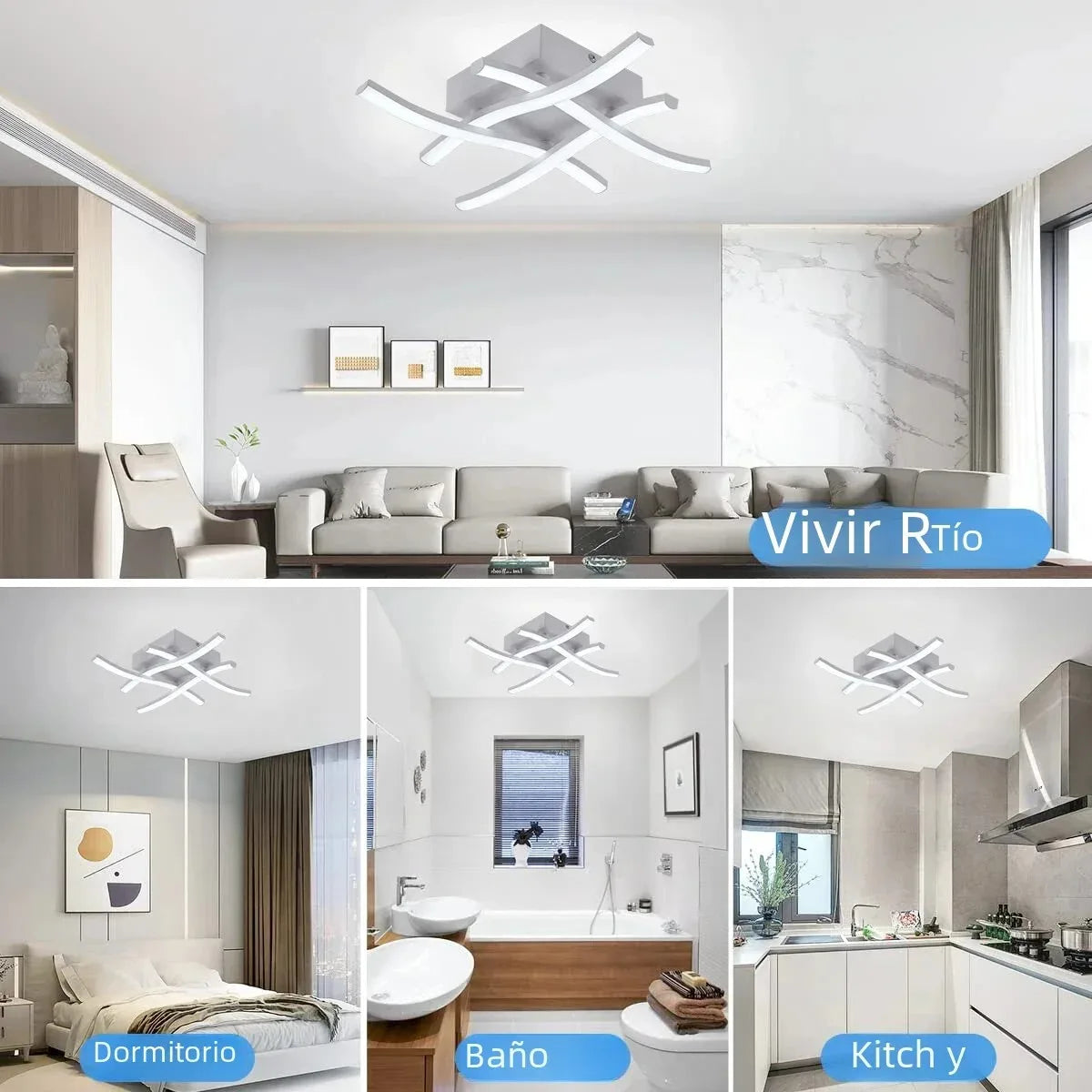 Lámpara de techo LED moderna para sala de estar, restaurante, luz variable de 3 colores, dormitorio, balcón, 24 W, diseño curvo
