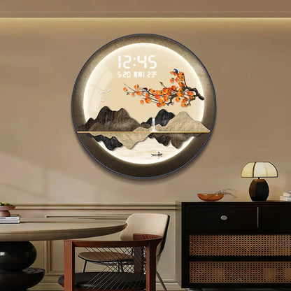 Pintura decorativa de entrada, pantalla electrónica, reloj, reloj colgado en la pared de la sala y el comedor.