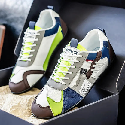 Zapatillas deportivas informales de gran tamaño para hombre, transpirables, versión mejorada, temporada de verano, estilo popular transfronterizo, planas, con cordones y hasta el tobillo.