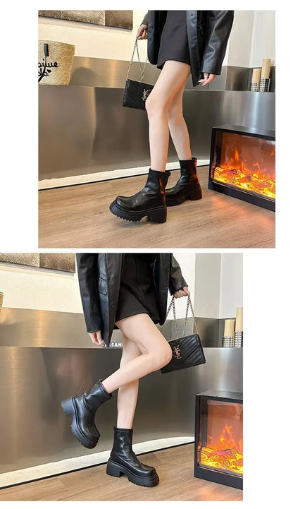 Botines con plataforma para mujer, con aumento de altura, elásticos, adelgazantes, modernos, para otoño e invierno