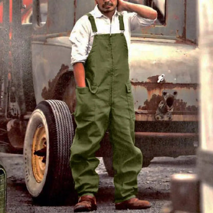 Mono vaquero para hombre, estilo retro informal, con múltiples bolsillos, peto vaquero, pantalón largo con tirantes, estilo urbano.