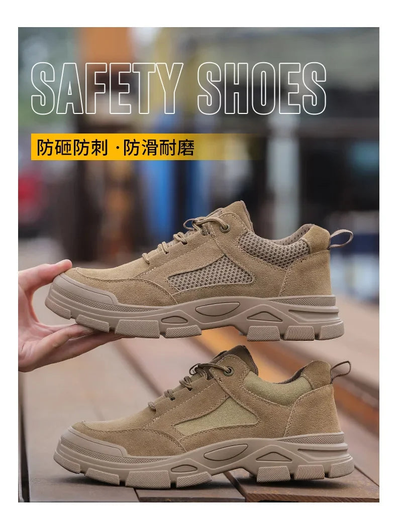 Calzado de seguridad laboral para hombre: transpirable, apto para todas las estaciones, resistente a impactos y perforaciones, y con protección contra el desgaste.