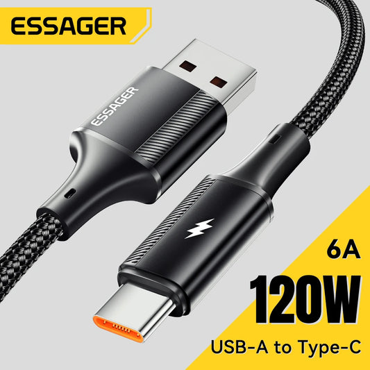 Cable USB tipo C Essager de 120 W, carga rápida, 6 A, cable de datos para Xiaomi 11 Pro, Huawei P40, Samsung S21 Ultra y S20.
