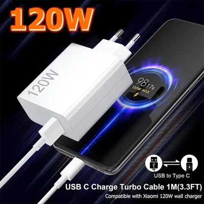Cargador original Xiaomi 120W US EU Carga rápida Salida USB-A con cable tipo C de 6A El Mi 14 original es el mismo modelo