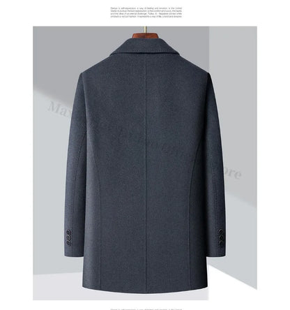 2025 Winter Men Wool Blend Overcoat Mid Length Double Faced Thick Warm Coat Detachable Goose Down Inner Premium TrenchCoat