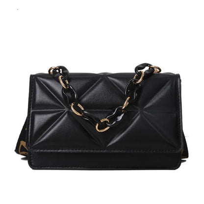 Bolso de mano con asa de cadena, moderno y versátil, pequeño, cuadrado, para mujer, bandolera de piel sintética suave, estilo vintage, con cremallera interior.