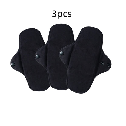 Juego de 3 compresas menstruales reutilizables de algodón puro, negras, impermeables, para flujo abundante y grandes.