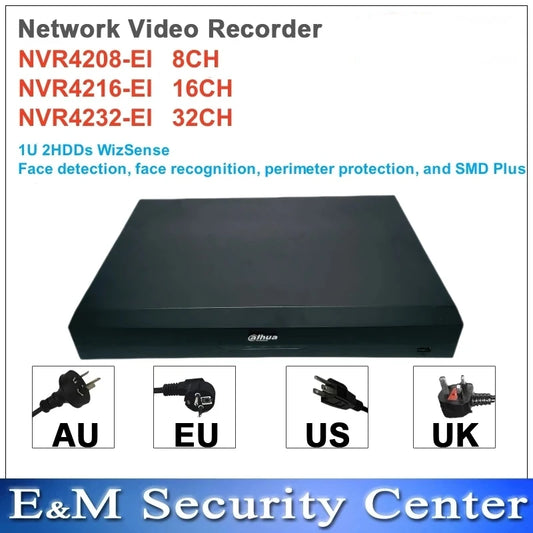 NVR Dahua original NVR4208-EI NVR4216-EI NVR4232-EI 8/16/32 canales 1U con detección facial, 2 discos duros y WizSense.