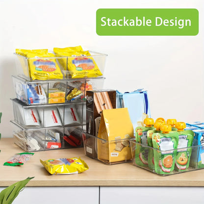 Contenedor transparente para almacenar refrigerios, apilable, ajustable y fácil de limpiar. Ideal para condimentos, especias y cajas de embalaje.