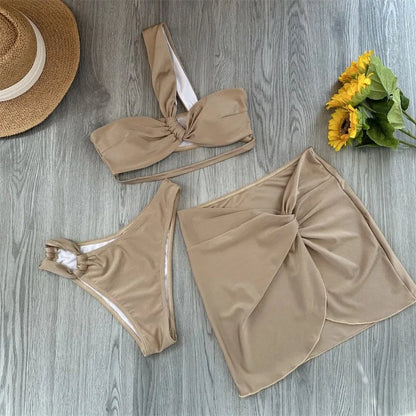 Bikini de 3 piezas para mujer, traje de baño femenino, ropa de playa, traje de baño, conjunto de bikini de un hombro