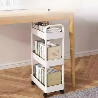 Librería móvil sencilla junto a escritorio con ruedas Escritorio de oficina debajo de almacenamiento en capas Ra Carrito pequeño Estantería de lectura