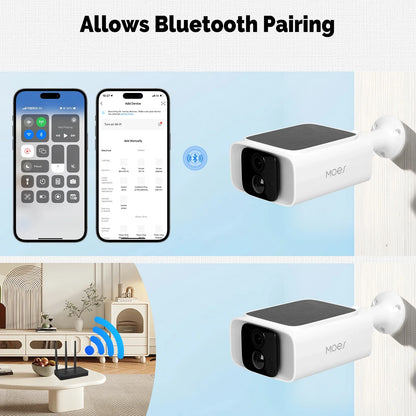 Cámara de seguridad solar inteligente MOES, WiFi de doble banda 2.4/5 GHz, resistente al agua IP65, monitoreo mediante aplicación (Alexa/Google Home), Tuya