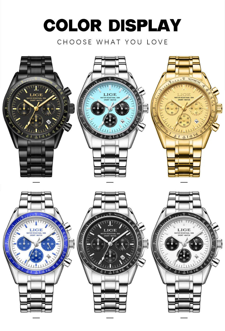 LIGE 2025 - Reloj de lujo para hombre, nuevo, de cuarzo, luminoso, resistente al agua, con cronógrafo y fecha, deportivo