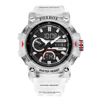 FOXBOX TOP Relojes para hombre, reloj de pulsera de cuarzo, resistente al agua, con pantalla de doble horario, reloj militar para hombre, reloj para hombre + CAJA