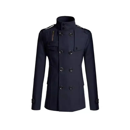 2025 New Jacket Men's Windbreaker Winter Men's Woolen Blend Double Breasted Standing Collar Long Sleeved Casual Jacket Jacket