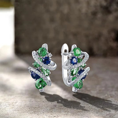 Pendientes de aro Huitan con circonita cúbica verde/azul para mujer, elegantes, para novias, bodas y fiestas, joyería de moda.