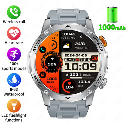 Reloj inteligente para hombre, nuevo, con batería de 1000 mAh, pantalla AMOLED HD de 1,7 pulgadas, control del ritmo cardíaco, linterna, llamadas Bluetooth, reloj inteligente de salud para hombre.