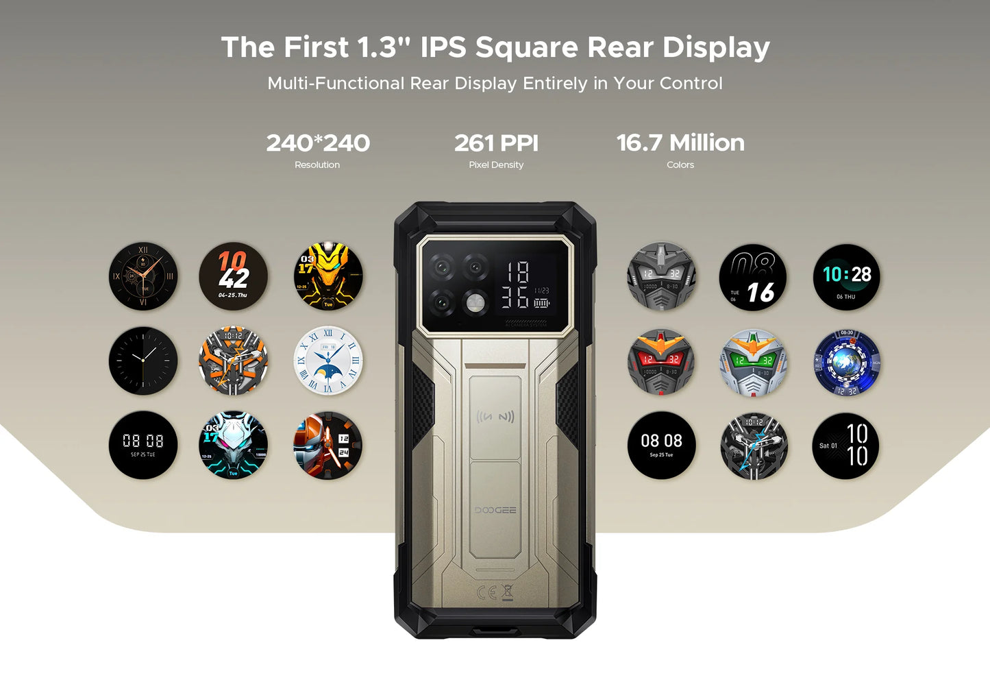 Teléfono resistente DOOGEE S200 Max, 16 GB + 512 GB, batería de 22000 mAh, procesador Dimensity 7050, pantalla de 6,72" a 120 Hz, pantalla trasera de 1,32", linterna dual.