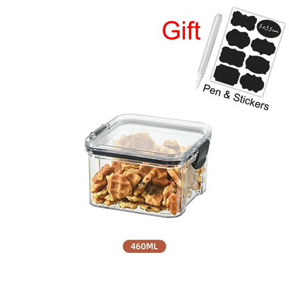 Juego de contenedores de alimentos para mascotas, caja de almacenamiento de 460-1800 ml, transparente, apilable, para cocina, seco, para espaguetis y fideos, recipientes sellados.