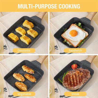 Sartén antiadherente para tamagoyaki, tortilla japonesa, huevos, rectangular, con mango desmontable anti-escaldaduras, apta para todo tipo de estufas.