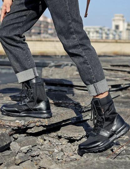 Summer Combat Training Boots Work Shoes Lightweight Mesh Breathable Military Tactical Boots 34-49 Plus Size Outdoor Hiking Boots