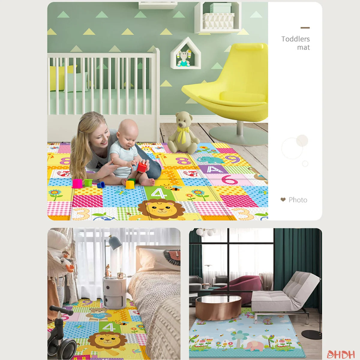 Alfombra plegable de doble cara para niños, tapete de juegos con dibujos animados para bebés, alfombra educativa para actividades para bebés, impermeable y fácil de guardar.