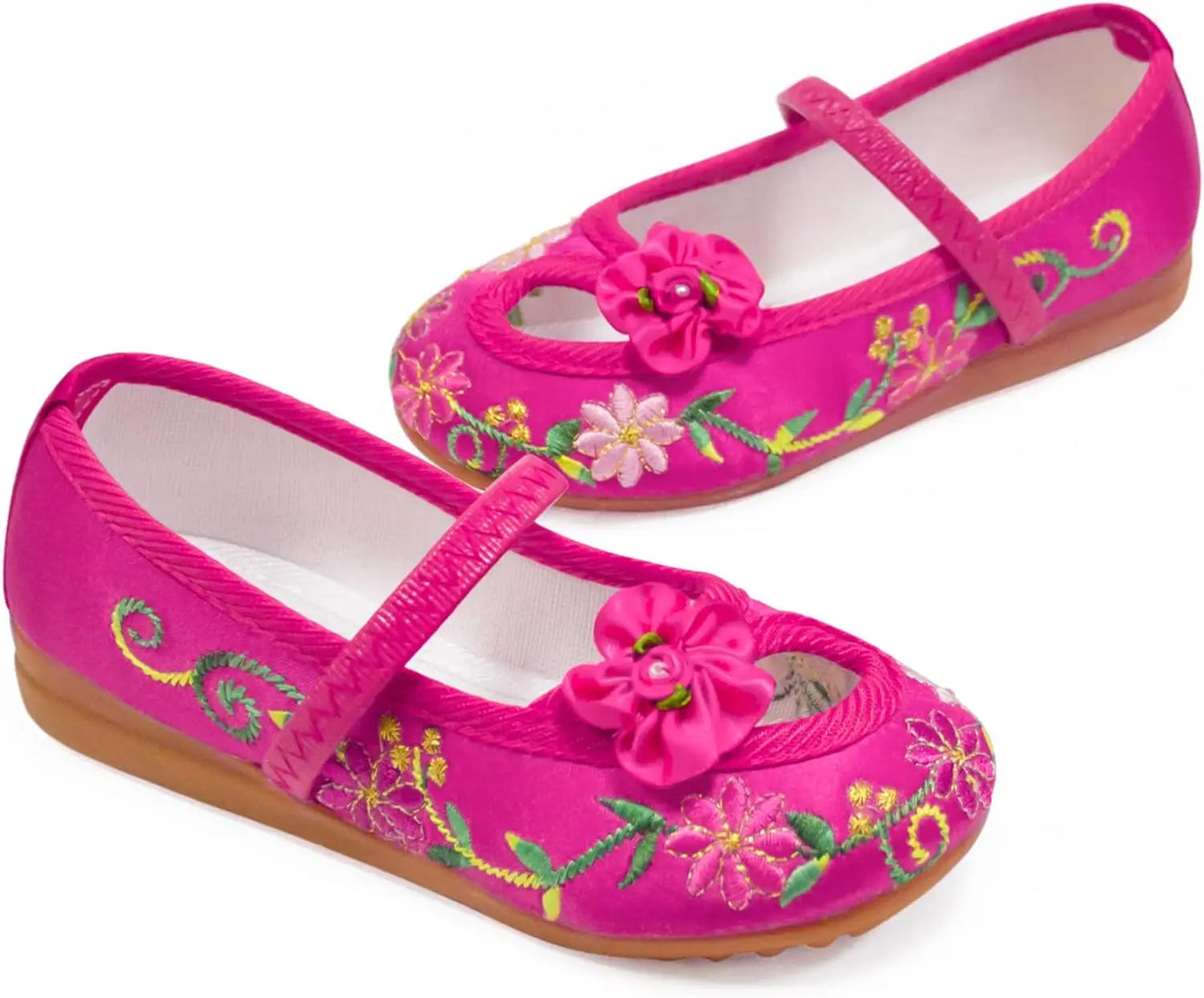 Zapatos planos con bordado floral para niñas, estilo chino, cómodos, protectores para pies, talla 25-34