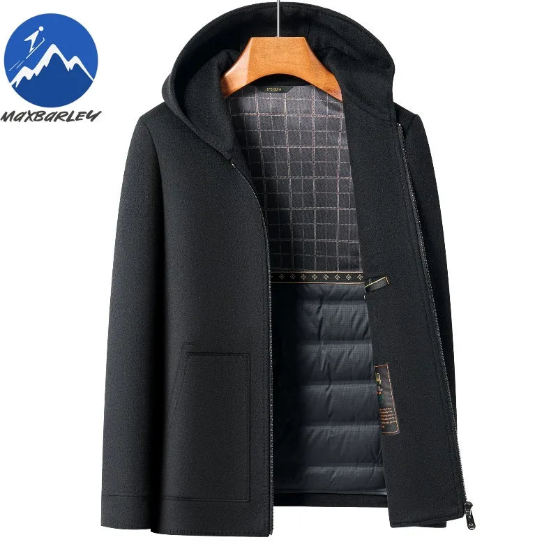 Chaqueta de lana para hombre Maxbarley con capucha, ideal para actividades al aire libre, trabajo, cortavientos, cálida, con forro desmontable de alta calidad y muy cómoda. Abrigo de lana ligero para invierno.