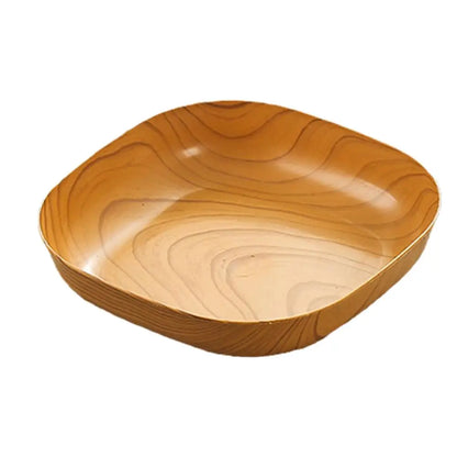 Juego de 5 platos cuadrados de plástico con veta de madera para cocina, estilo japonés, sencillos, para vajilla de cocina, cuencos y platos.