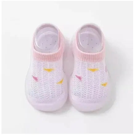Zapatos para caminar para niños, zapatos de bebé, calcetines para bebé, zapatos antideslizantes para interiores, suela suave, superficie de malla, sandalias finas, pedal de un pie