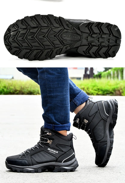 BONA 2023 New Designers Winter Suede High Top Boots Men Warm Plush Snow Boots Man High Quality Anti-Slip Hiking Boots Mansculino