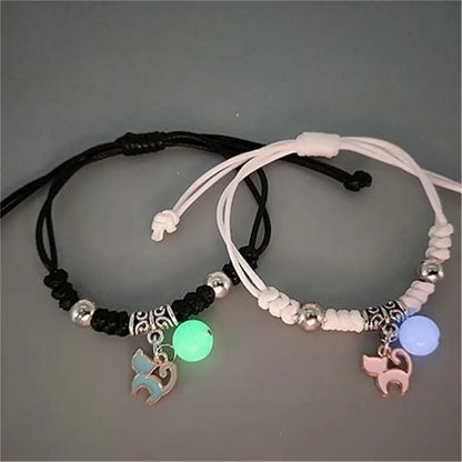 Pulsera de pareja con cuentas luminosas de moda para mujeres y hombres, con dije de gato, flor, corazón, llave, cerradura, cruz, pulsera a juego para amigos, joyería