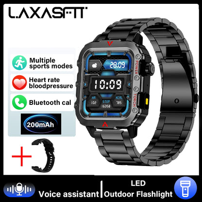 Reloj inteligente deportivo LAXASFIT para hombre con Bluetooth, monitor de frecuencia cardíaca, linterna LED, multifunción, para deportes al aire libre