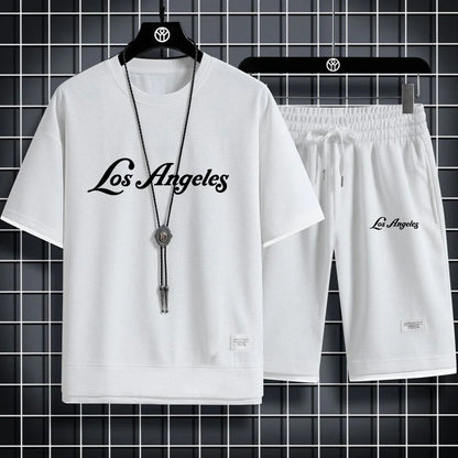 Conjunto de camiseta y pantalones cortos deportivos, conjunto deportivo de verano para hombre, conjunto informal sencillo de manga corta con forma de gofre