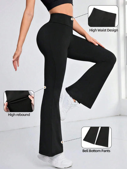 Pantalones acampanados para mujer, leggings de yoga de talle alto, elásticos, con botón de campana y pierna ancha.