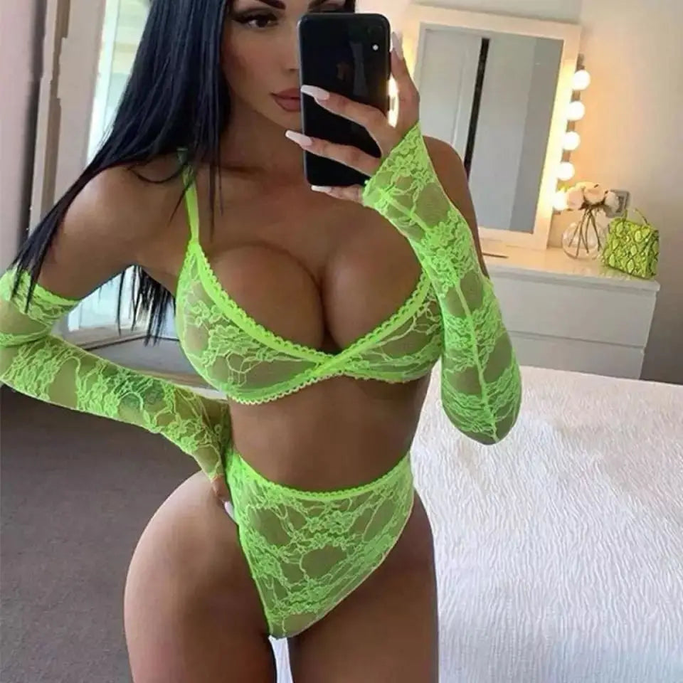 Body erótico sexy de malla de encaje, sexy, sin mangas, con espalda descubierta, estilo babydoll con tirantes y escote en V profundo, mono de moda para mujer