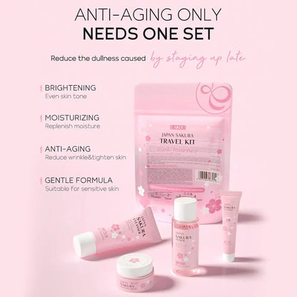 Sakura Skin Care Sets (4 unidades/bolsa): Limpiador facial, tónico facial, protector solar, hidratante, suavizante y nutritivo.