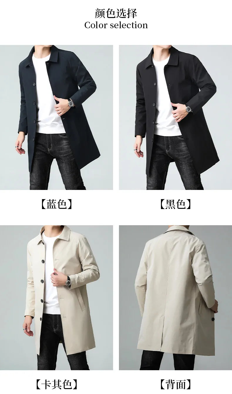 Top Quality Korean New Brand Casual Fashion Long Men Trench Coat  Windbreaker Overcoat Slim Fit Long Jacket Men Clothing