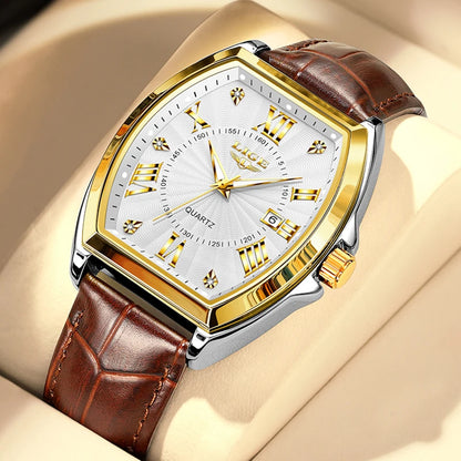 LIGE - Nuevos relojes militares para hombre, marca original de lujo, de cuero, de cuarzo, cronógrafo cuadrado resistente al agua