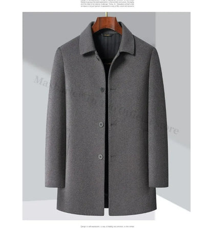 2025 Winter Men Wool Blend Overcoat Mid Length Double Faced Thick Warm Coat Detachable Goose Down Inner Premium TrenchCoat