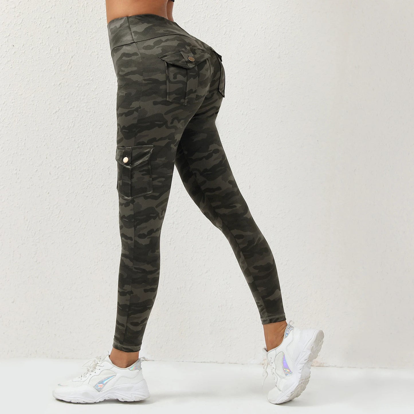 Pantalones de yoga con estampado digital, con bolsillo, sin costuras, tipo leggings de camuflaje para fitness, elásticos y ajustados para deporte.